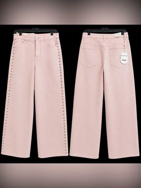 NWT Redial Premium Studded Wide Leg Jeans Blush Pink US 8 EUR 40